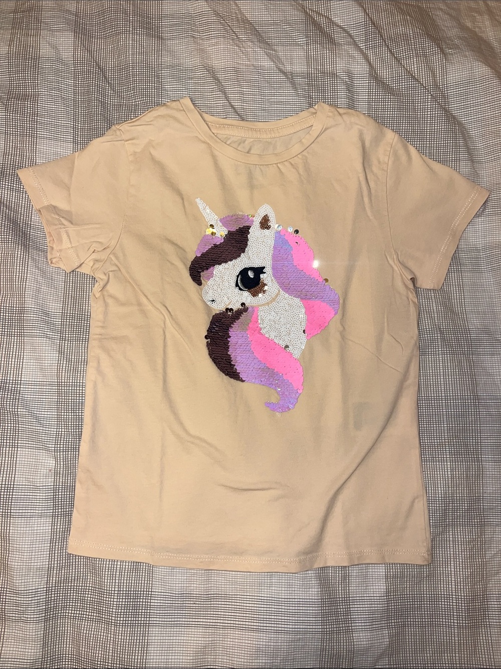 H&M Girls' Sequin Unicorn Tee - Cream with Pink & Purple Accents